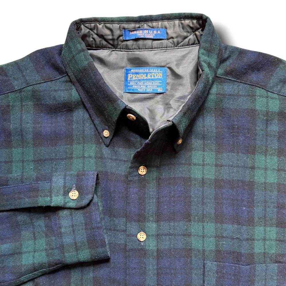Pendleton Mens XL Black Watch Plaid Virgin Wool Button Down Shirt Made in USA